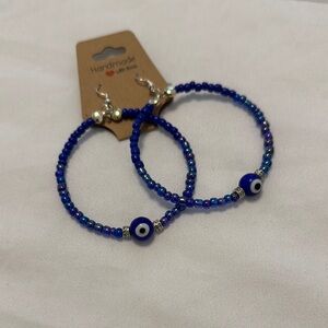 Blue Beaded Hoop Earrings